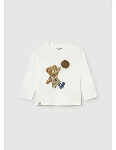 Camiseta m/l aplique animal - Nata-oso  | MAYORAL
