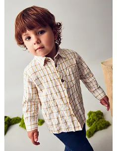 Camisa m/l cuadros viscosa - Mostaza   | MAYORAL