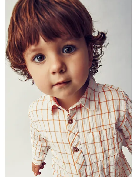 Camisa m/l cuadros viscosa - Mostaza   | MAYORAL