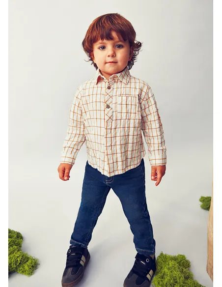 Camisa m/l cuadros viscosa - Mostaza   | MAYORAL