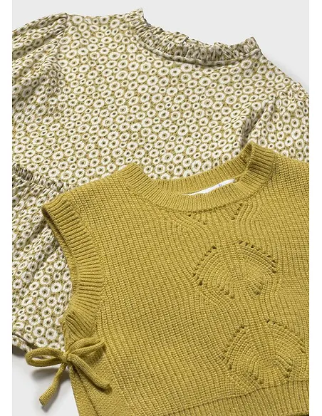 Vestido con chaleco tricot - Aceite | MAYORAL