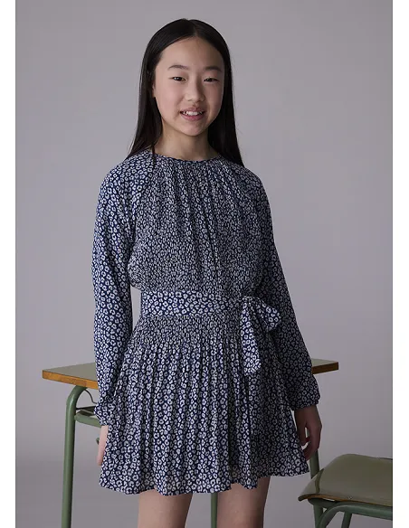 Vestido plisado estampado - Petroleo  | MAYORAL