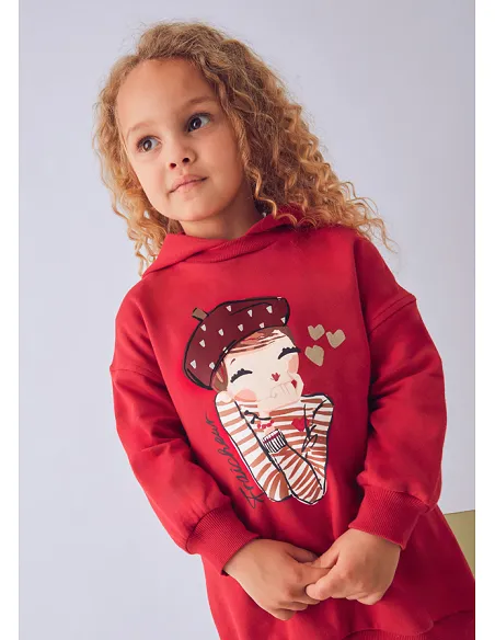 Vestido felpa capucha - Rojo    | MAYORAL