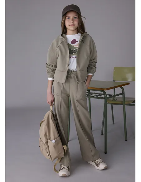 Pantalon largo felpa wide leg - Oliva    | MAYORAL