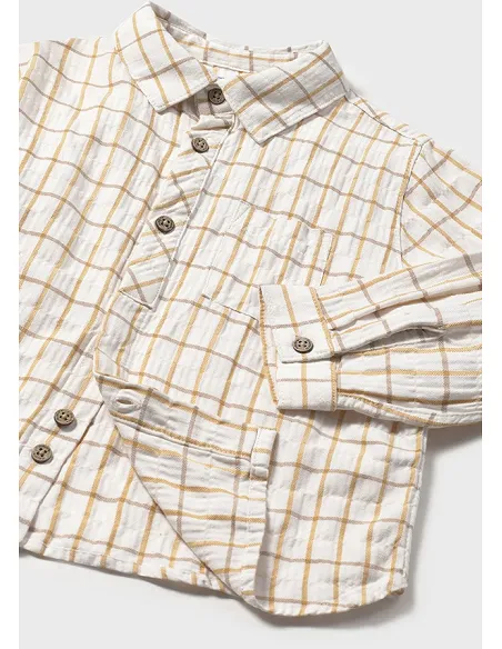 Camisa m/l cuadros viscosa - Mostaza   | MAYORAL