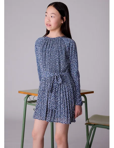 Vestido plisado estampado - Petroleo  | MAYORAL