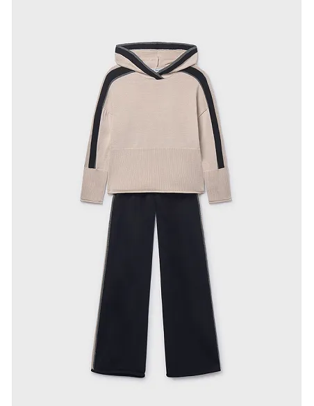 Con. pantalon tricot capucha - Negro     