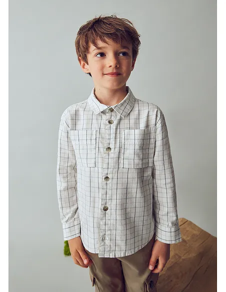 Camisa m/l cuadros - Nata      