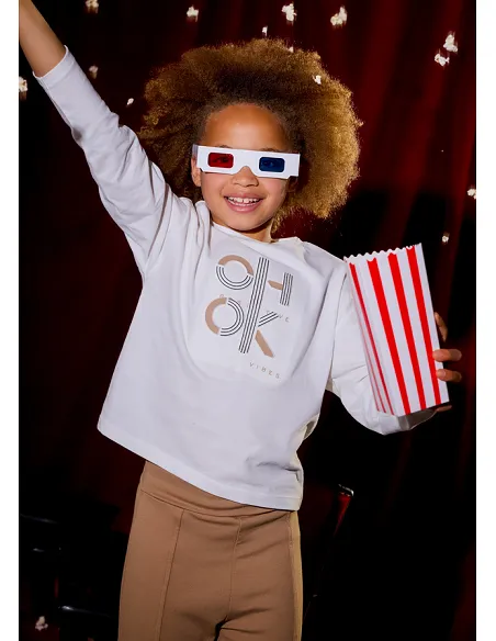 Camiseta m/l ok - Nata      