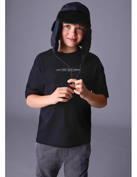 Camiseta m/c print relieve - Negro     