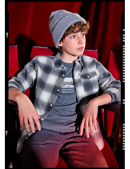 Camisa m/l cuadros franela - Gris      