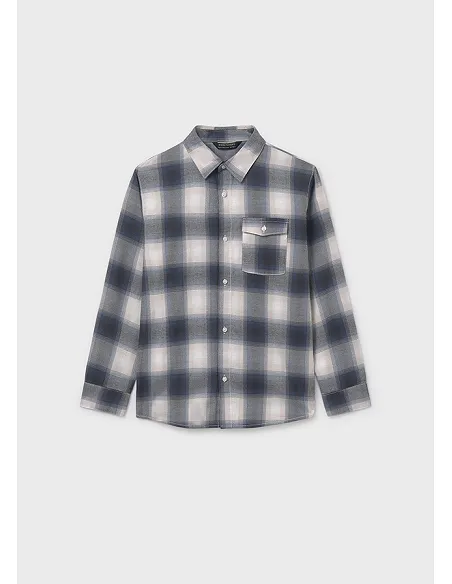 Camisa m/l cuadros franela - Gris      