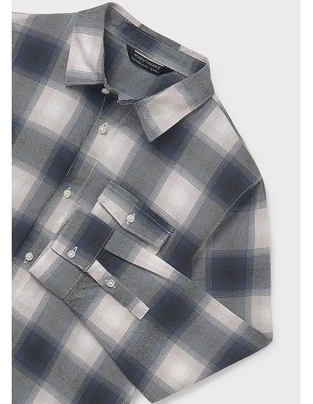 Camisa m/l cuadros franela - Gris      