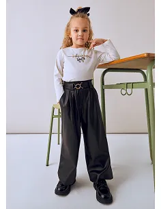 Pantalon largo pu wide leg - Negro     