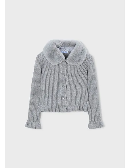 Rebeca tricot cuello pelo - Plata vig  | MAYORAL
