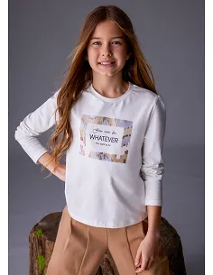 Camiseta m/l bordada - Nata-nude  | MAYORAL