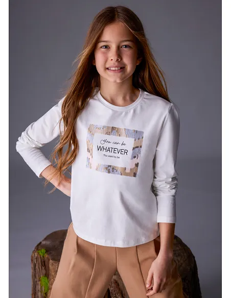 Camiseta m/l bordada - Nata-nude  | MAYORAL