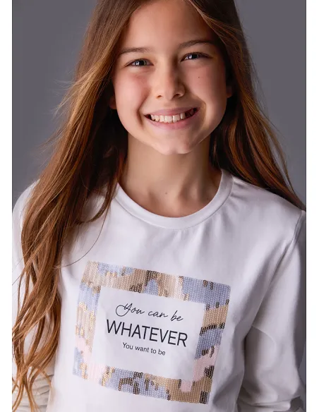 Camiseta m/l bordada - Nata-nude  | MAYORAL