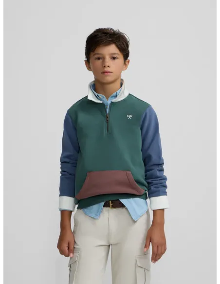 Sudadera kids media cremallera multicolor verde | SILBON