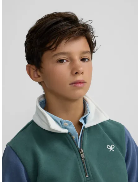 Sudadera kids media cremallera multicolor verde | SILBON