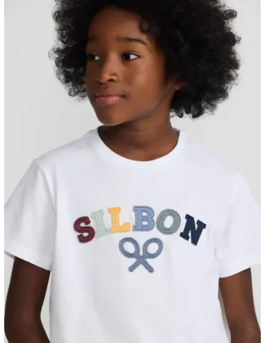Camiseta kids raqueta media multicolor blanca | SILBON