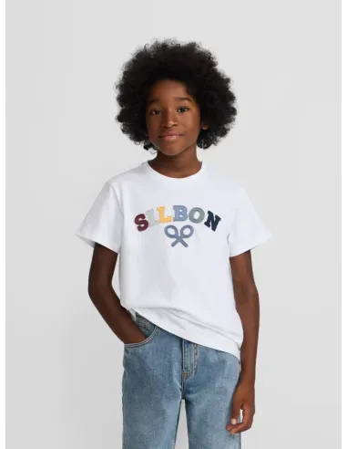 Camiseta kids raqueta media multicolor blanca | SILBON