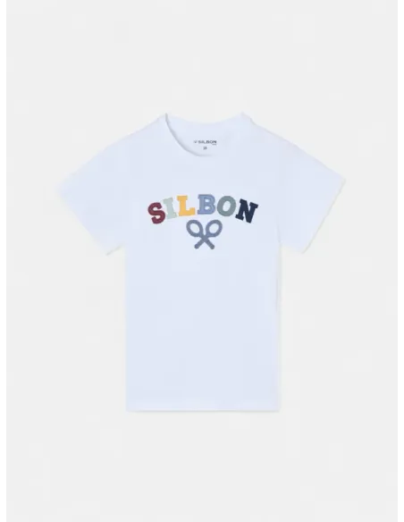 Camiseta kids raqueta media multicolor blanca | SILBON