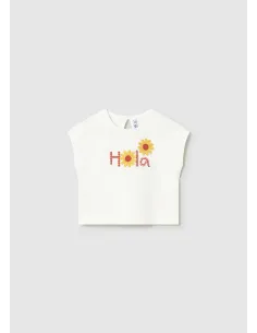 Camiseta m/c apliques crochet - Crudo     