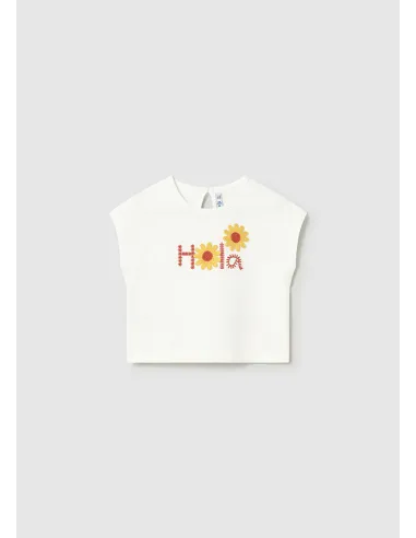 Camiseta m/c apliques crochet - Crudo     