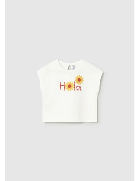 Camiseta m/c apliques crochet - Crudo     