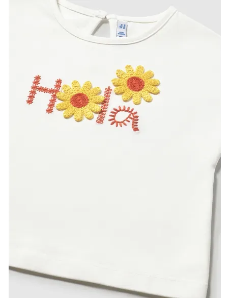 Camiseta m/c apliques crochet - Crudo     