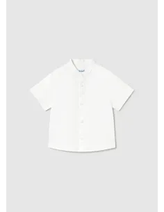 Camisa m/c lino cuello mao - Blanco    