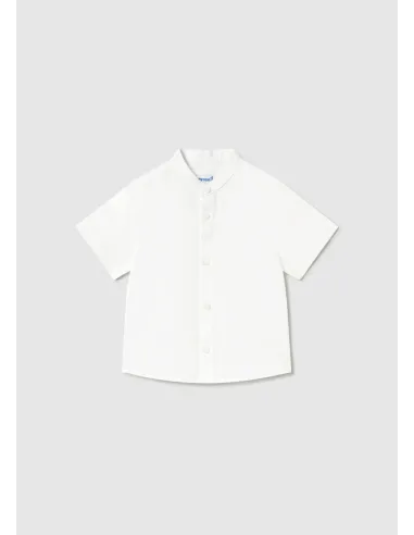 Camisa m/c lino cuello mao - Blanco    
