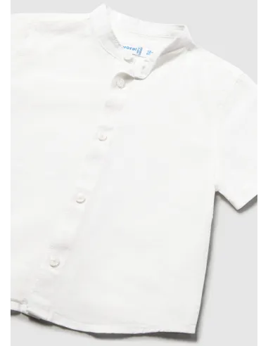 Camisa m/c lino cuello mao - Blanco    