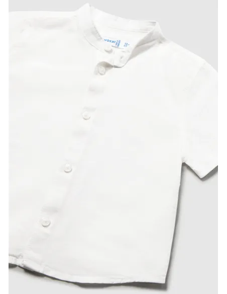 Camisa m/c lino cuello mao - Blanco    