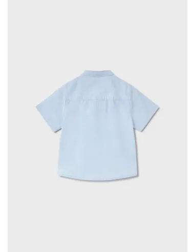 Camisa m/c lino cuello mao - Celeste   