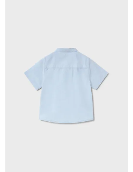 Camisa m/c lino cuello mao - Celeste   