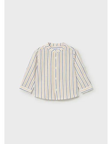 Camisa m/l lino cuello mao - Peach     