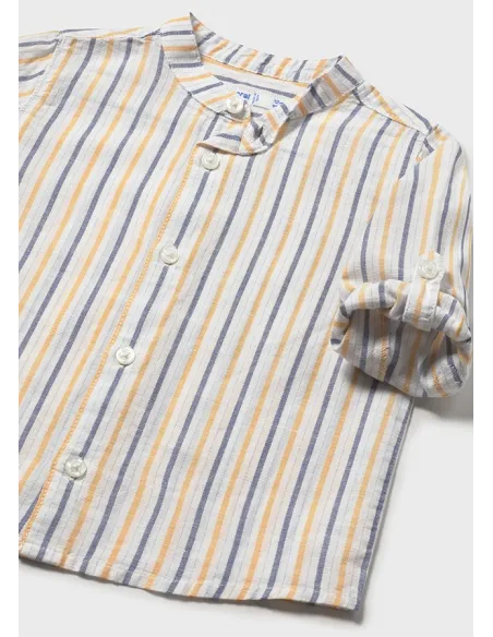 Camisa m/l lino cuello mao - Peach     