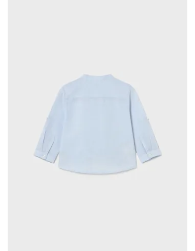 Camisa m/l lino cuello mao - Celeste   