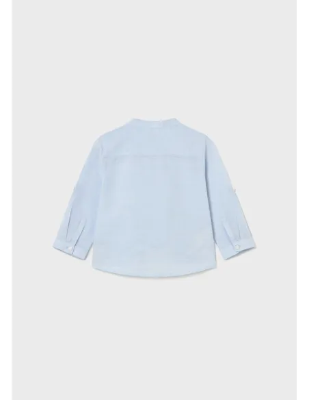 Camisa m/l lino cuello mao - Celeste   