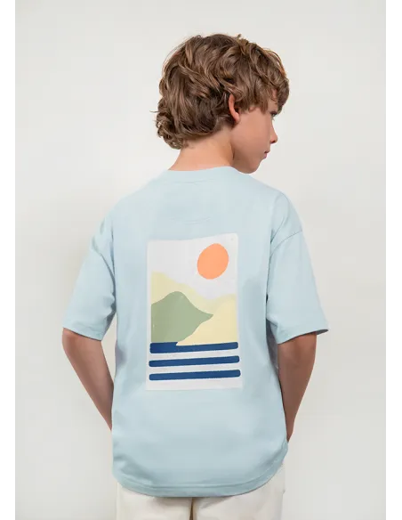 Camiseta m/c paisaje - Celeste   