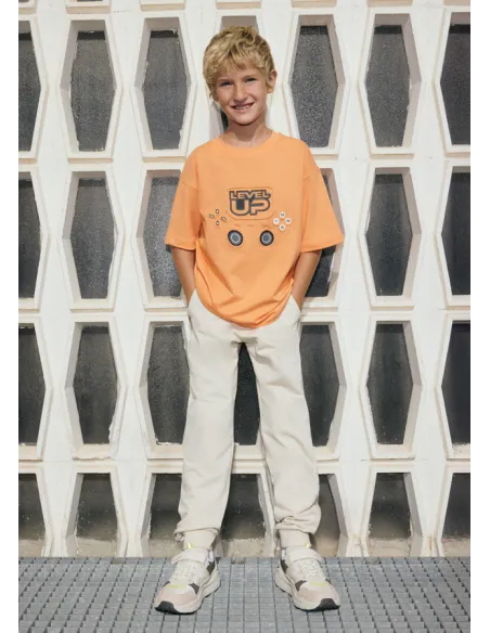 Pantalon felpa basico puños - Crema     