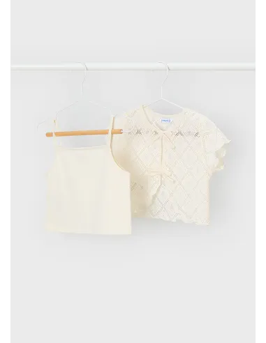 Camiseta m/c 2 piezas crochet - Garbanzo  