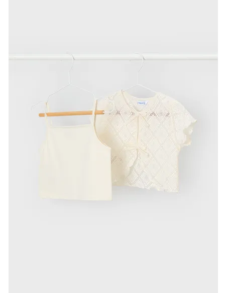 Camiseta m/c 2 piezas crochet - Garbanzo  