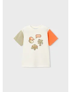 Camiseta m/c combinada - Nata-naran