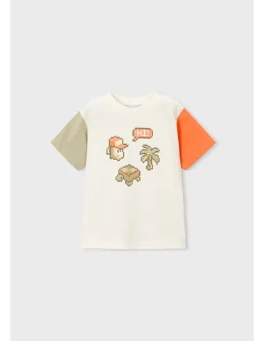 Camiseta m/c combinada - Nata-naran