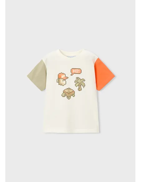 Camiseta m/c combinada - Nata-naran