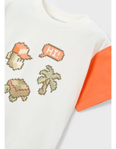 Camiseta m/c combinada - Nata-naran