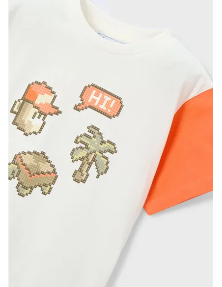 Camiseta m/c combinada - Nata-naran